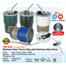 MyUniform Stainless Steel Thermo Mug with Stainless Steel Straw