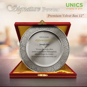 UNICS Gold Meets Golden Pewter Tray 12" with Velvet Box金上添宝高雅锡盘